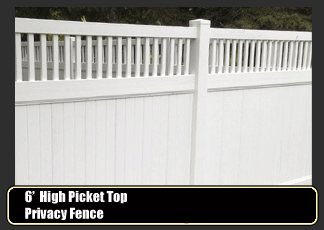 vinyl fence - picket top privacy vinyl